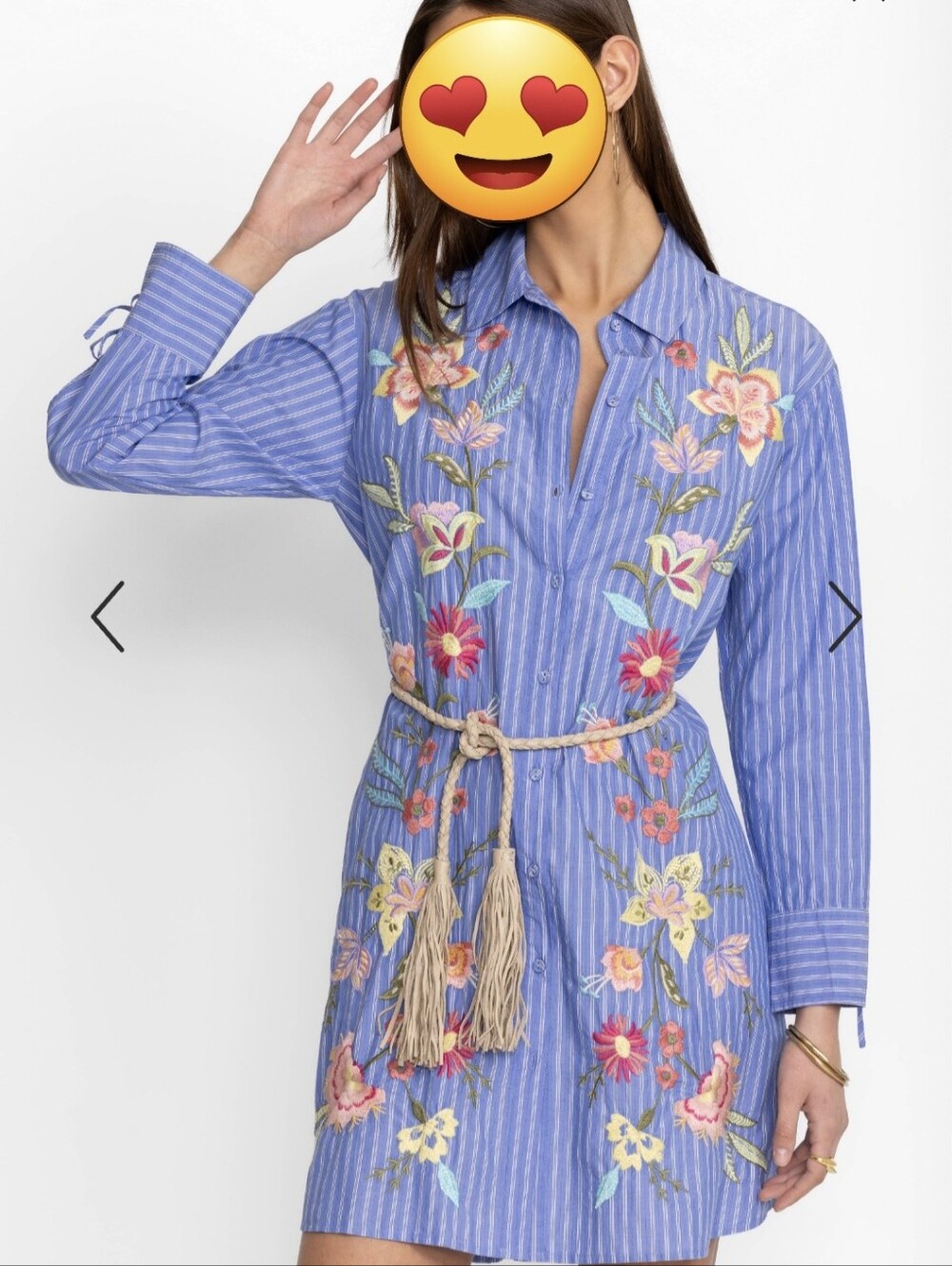 Camella Ruched Sleeve Tunic Dress Floral Embroidered Sz S. By Johnny Was